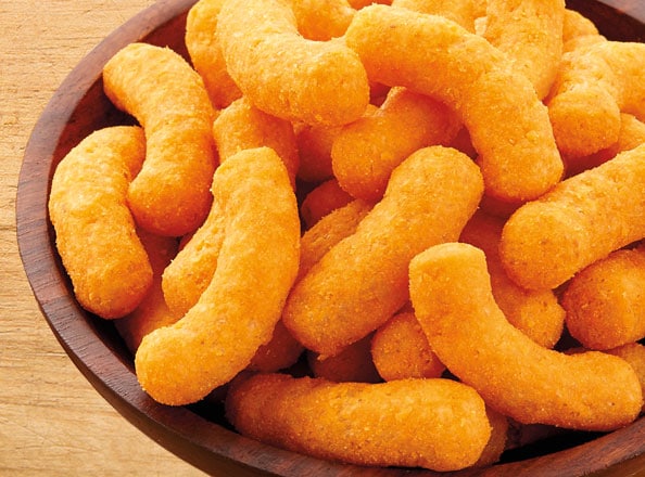 cheese puffs, orange colour